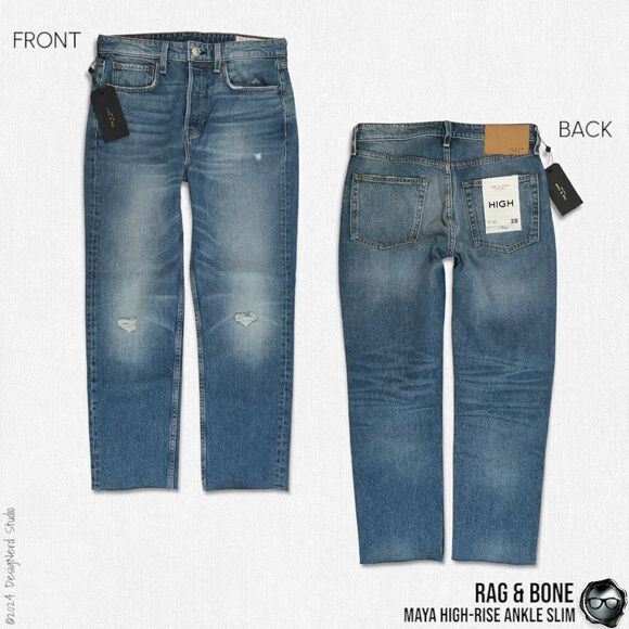 RAG & BONE MAYA HIGH-RISE ANKLE STRAIGHT JEANS IN AQUARIUS W/ HOLES SIZE 28 - Picture 15 of 16